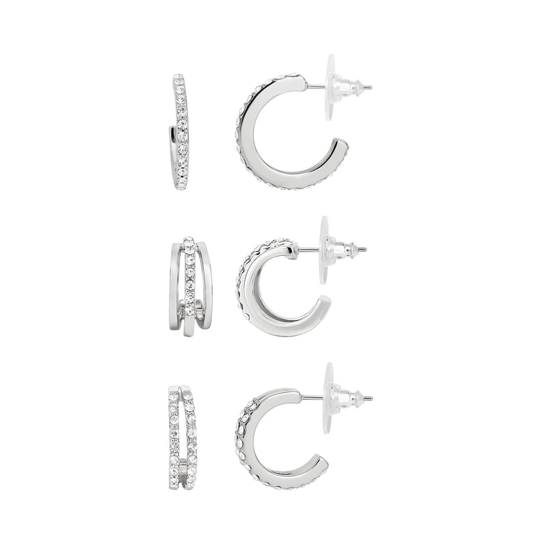Believe by Brilliance Silver Cubic Zirconia Earring Set, 3 Pairs photo 4