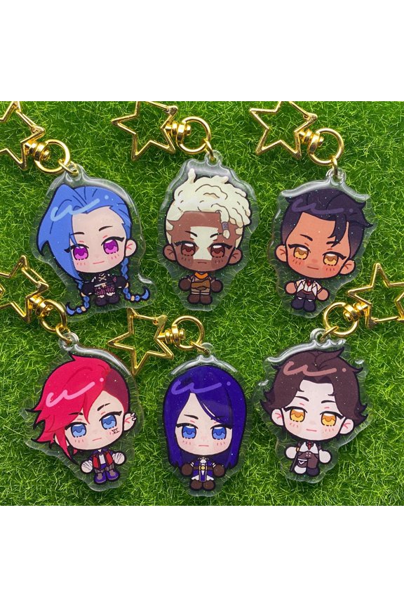 Steampunk City Anime Character Glitter Epoxy Acrylic Keychain Cute Bag Charm, random 1 pack