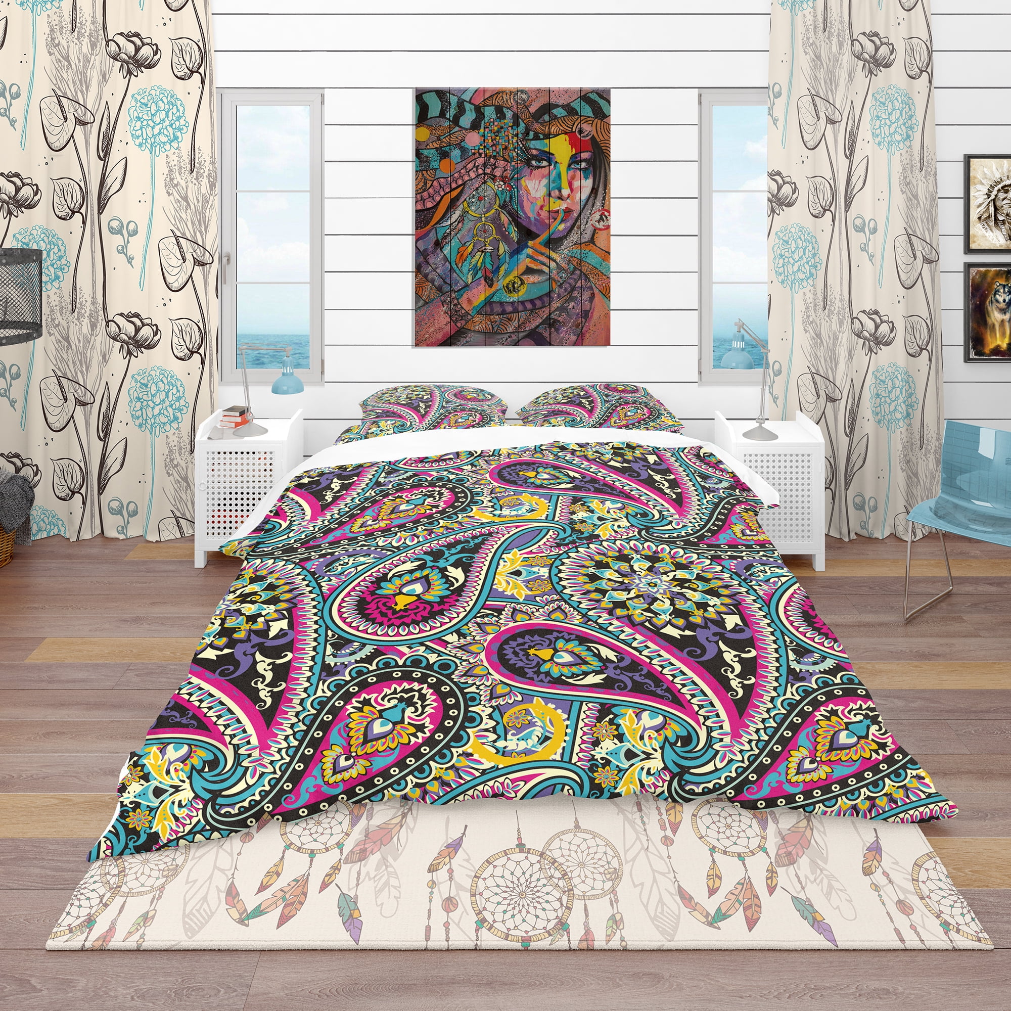 Designart 'Pattern Based on Traditional Asian Elements Paisley' Vintage Duvet Cover Set