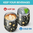 thumbnail image 4 of 12oz Stemless Wine Tumblers Black Sun Moon Star Pattern Vacuum Insulated Stainless Steel Travel Tumbler Cups Mug with Lid and Straw for Champaign,Cocktail,Beer with Cleaning Brush, 4 of 5