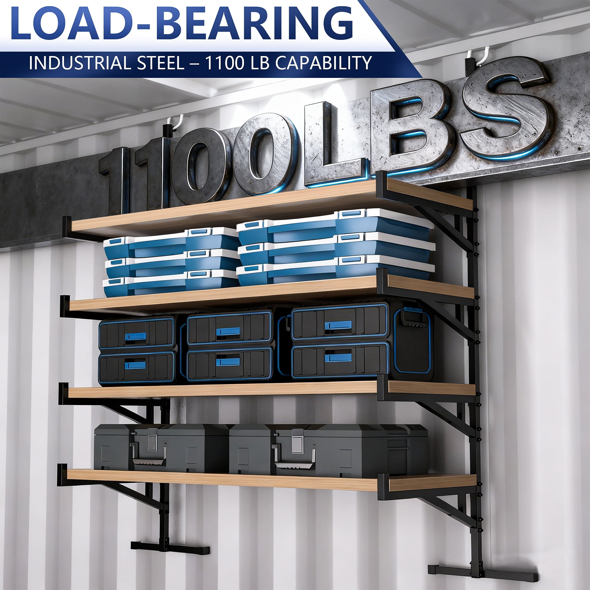 Heavy Duty Shipping Container Shelving - 4 Pack of 4 Tier Steel Shelves for Cargo Trailer & Conex Container, 1100 LBS Capacity, 19.88"D x 7.48"W x 66.92"H