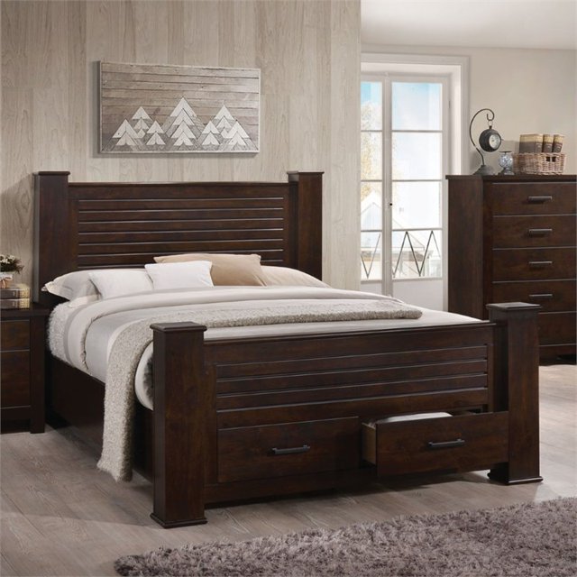 ACME Panang Queen Bed with Storage in Mahogany