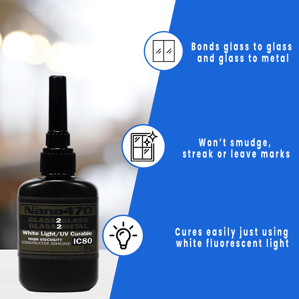 Dulles Glass Nano 470 - Glass and Metal Bond - Heavy Duty -20g - Quick Cure Weight Bearing Strength