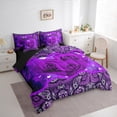thumbnail image 3 of Manfei Purple Flower Floral 7-Piece Bedding Comforter Set,Purple White Paisley King Bedding Sets,Romantic Theme Bed Sheets For Men Women,Luxury Bedroom Decor Reversible, 3 of 8
