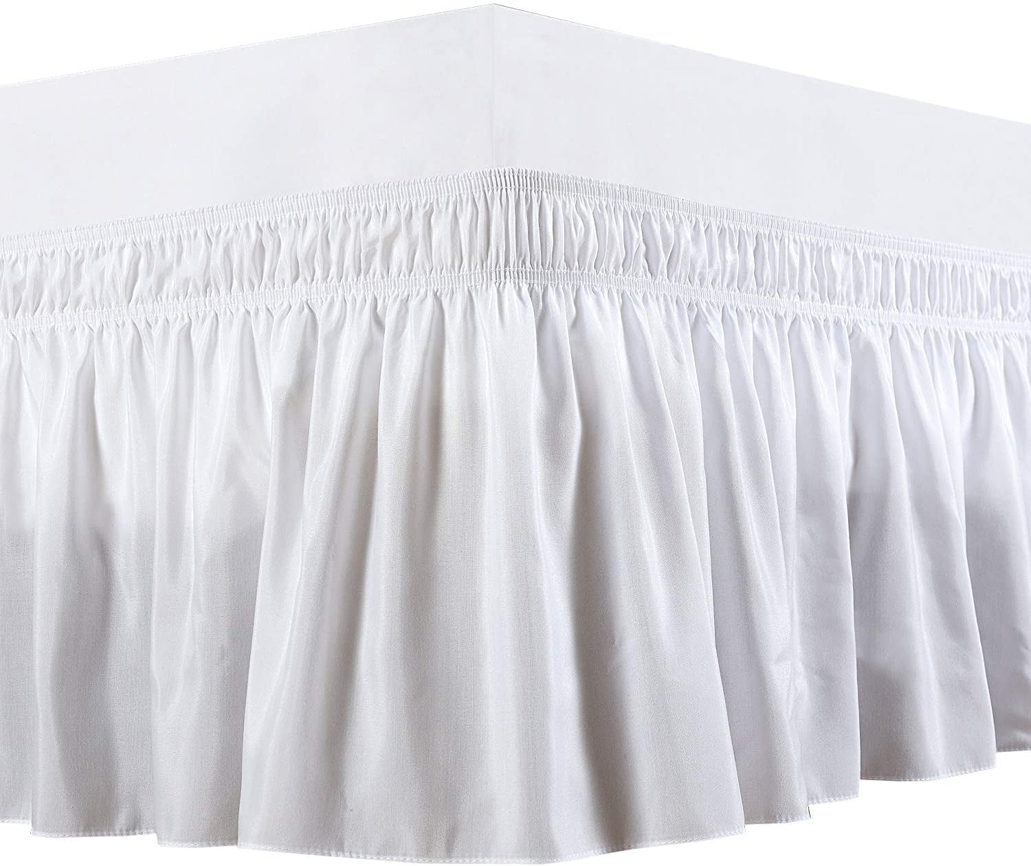 Wrap Around Bed Skirts Elastic Dust Ruffles White Twin Size 16 Inches