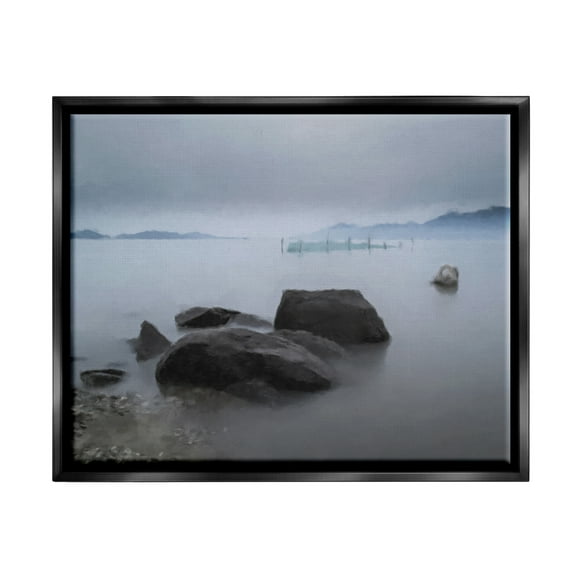 Stupell Industries Foggy Sea Landscape Nature Painting Black Floater Framed Art Print Wall Art, 21 x 17