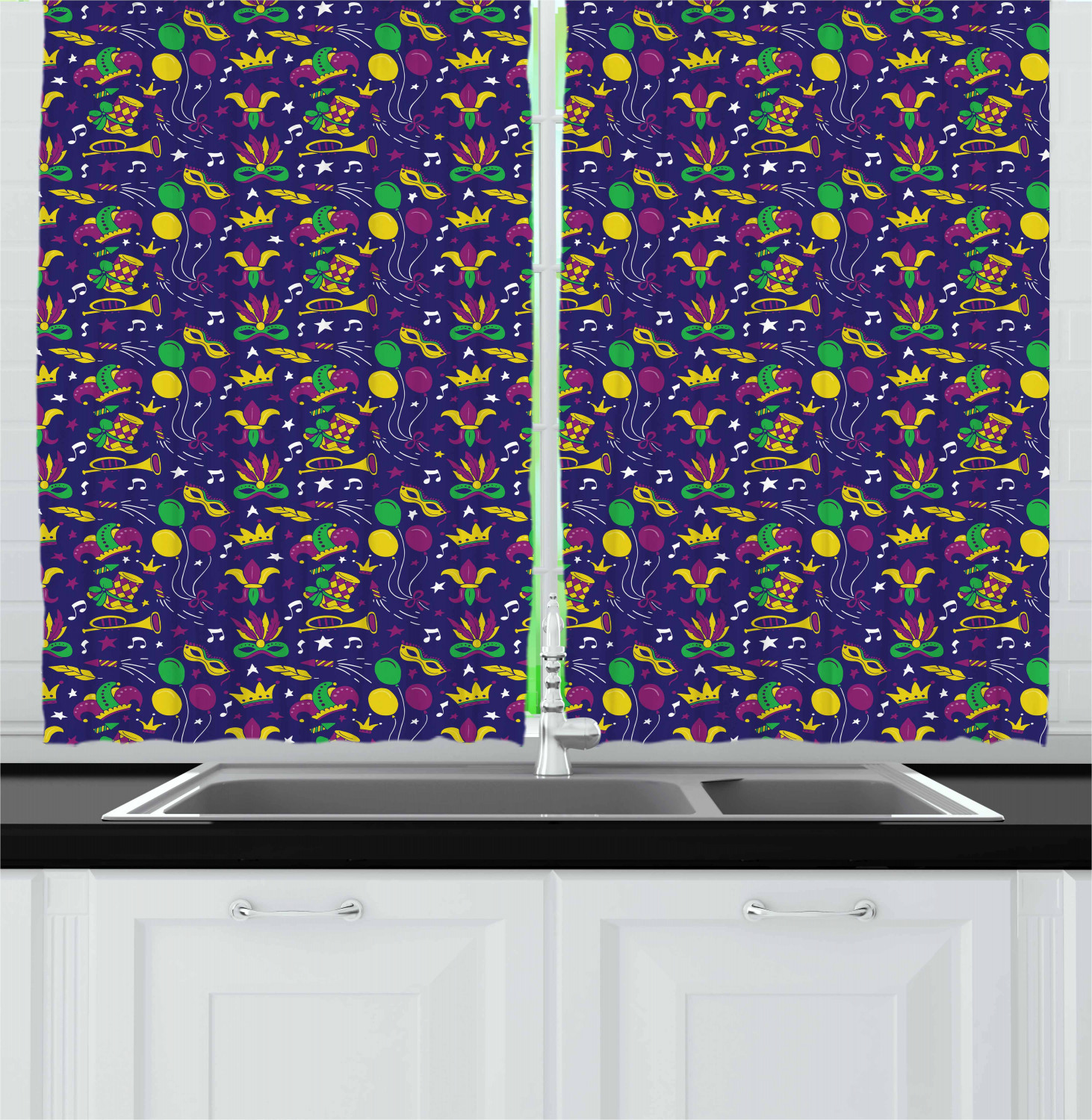 New Orleans Curtains 2 Panels Set, Fat Tuesday with Fleur De Lis