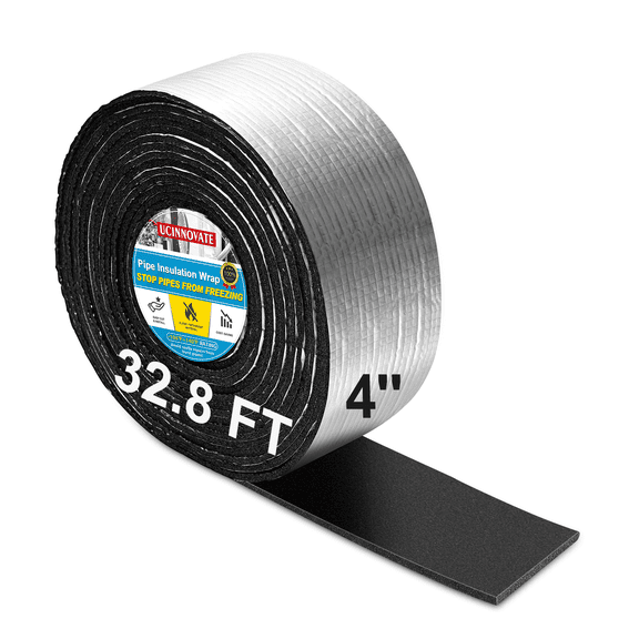 Extra Wide Pipe Insulation Wrap 4" x 32.8 Ft, Self Adhesive Foam and Foil Tape for Winter Freeze Protection, AC Line Insulation Cover for Outdoor HVAC Tube Water Copper Pipes, Reduce Heat Loss