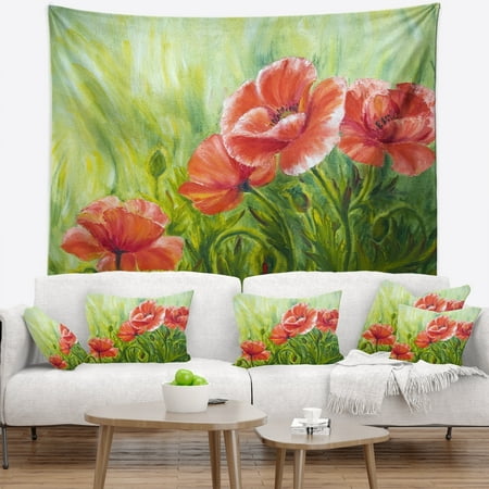 - DESIGN ART Designart 'Blooming Poppies with Green Leaves' Floral Wall Tapestry