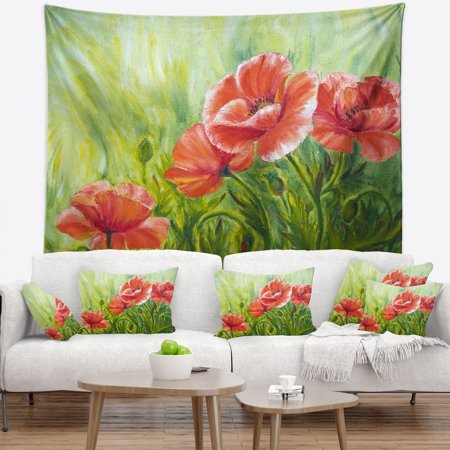 - DESIGN ART Designart 'Blooming Poppies with Green Leaves' Floral Wall Tapestry