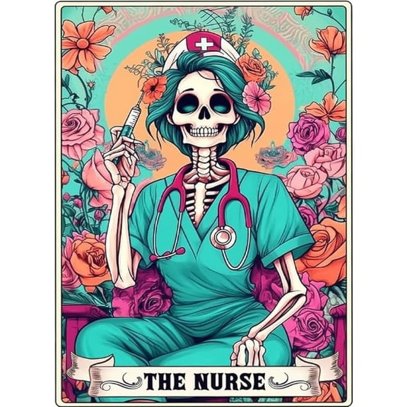 Tarot Style Nurse Skeleton Diamond Painting, Floral Medical Art Kit for Home Decor