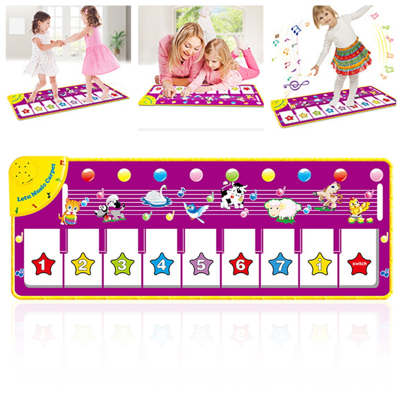 LGHDIWN Kids Musical Piano Mats, Musical Toys Baby Floor Piano Keyboard Mat Carpet Animal Blanket Touch Playmat Early Education Toys for 1 2 3 4 5 6+ Year Girls Boys Toddlers