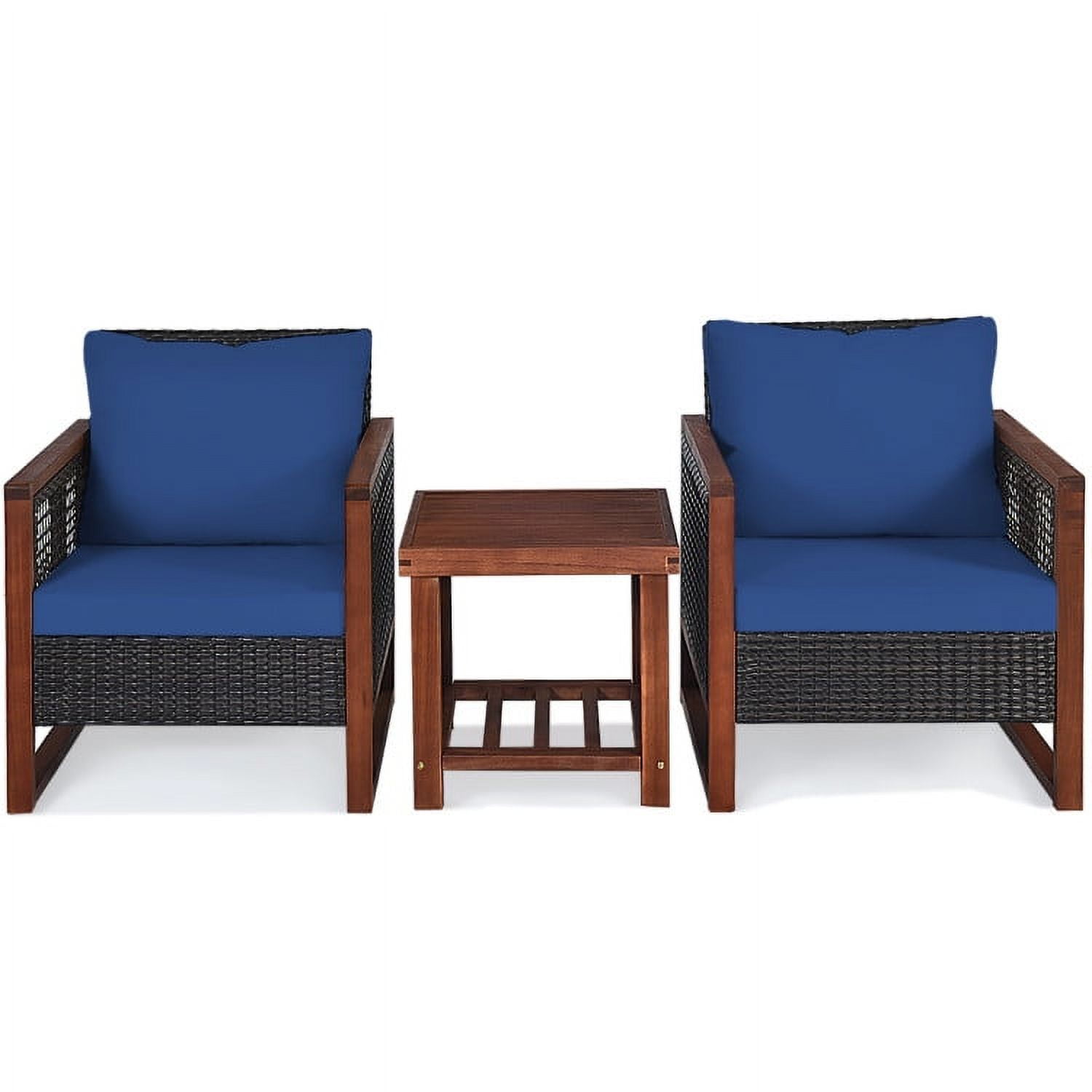 Aimee Lii 3 Pieces Patio Rattan Furniture Set with Washable Cushion and Acacia Wood Tabletop, Small Patio Set, Navy Aimee Lii 3 Pieces Patio Rattan Furniture Set with Washable Cushion and Acacia Wood Tabletop, Small Patio Set, Navy