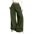 thumbnail image 2 of Bloomae Women's High Waisted Drawstring Waist Wide Leg Sweatpants Yoga Pants with Pockets Tummy Control Casual Loose Lounge Dress Pants Petite/Regular/Tall Green XL, 2 of 9