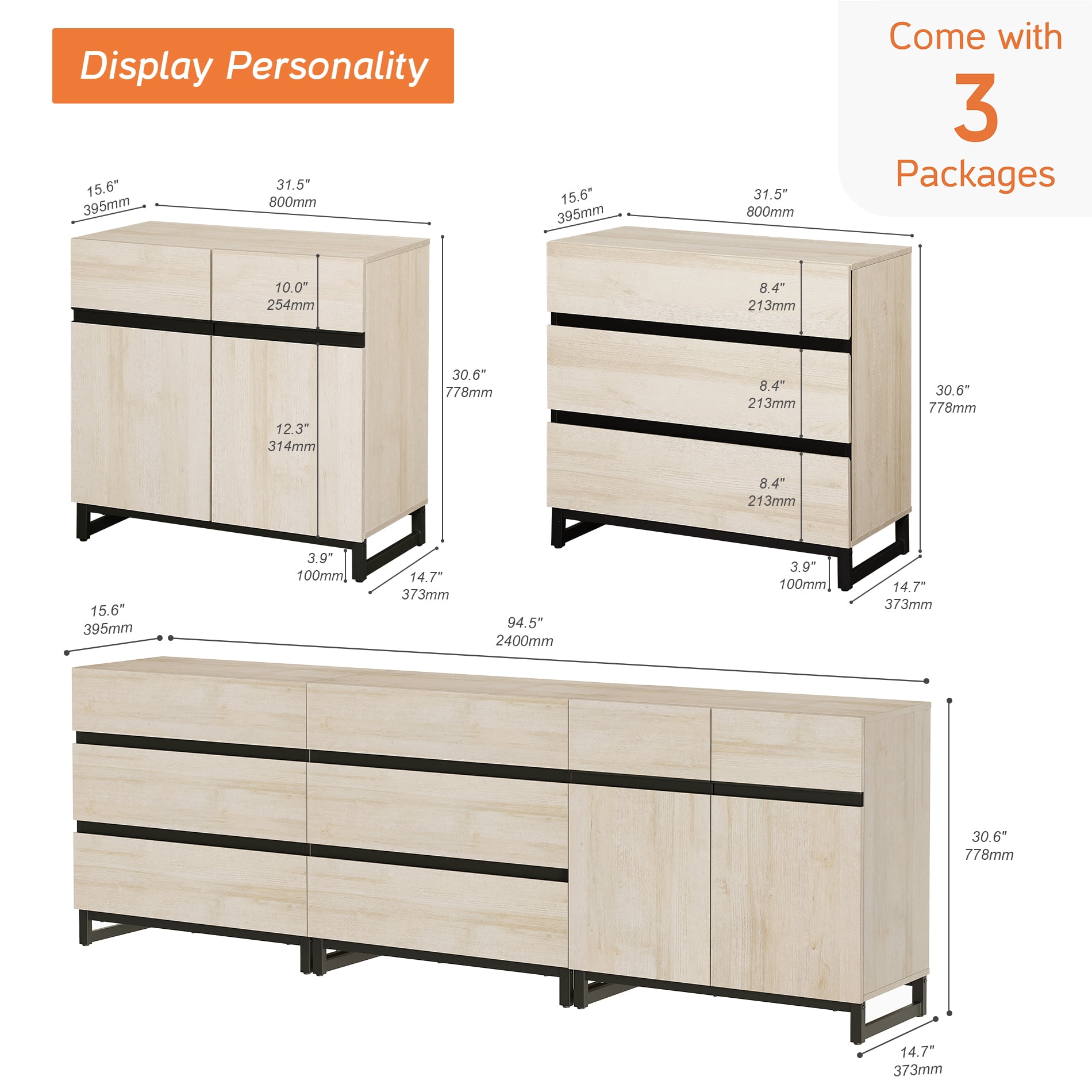 Modern TV Stand For Tvs Up To 100 Inch, 3-In-1 TV Console With Adjustable Shelves And 6 Drawers, Media Console For Living Room And Bedroom,Beige