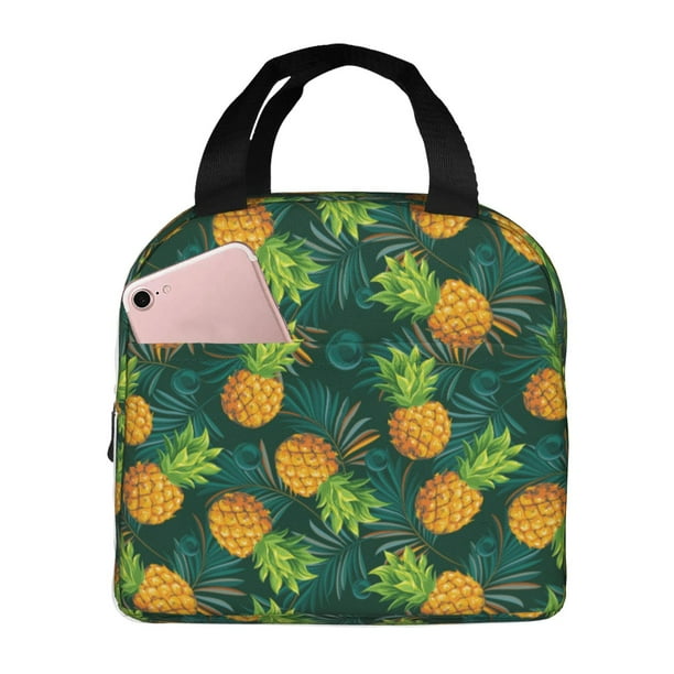 Easygdp Pineapples with Palm Leaves Bolsa Térmica Premium - Tela Oxford Impermeable, Gran Capacidad, Bolsillo Frontal, Unisex para Trabajo, Escuela, Actividades al Aire Libre y Picnics
