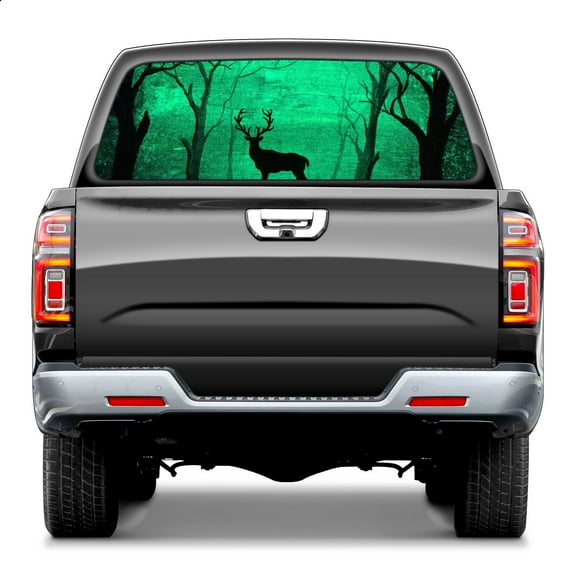 Glow In The Dark Art Deer Forest Rear Window Decals for Trucks- Pickup Car Window Stickers Decal- Truck Back Window Tint Decal Graphic Perforated Vinyl Truck Stickers 66" X 22"