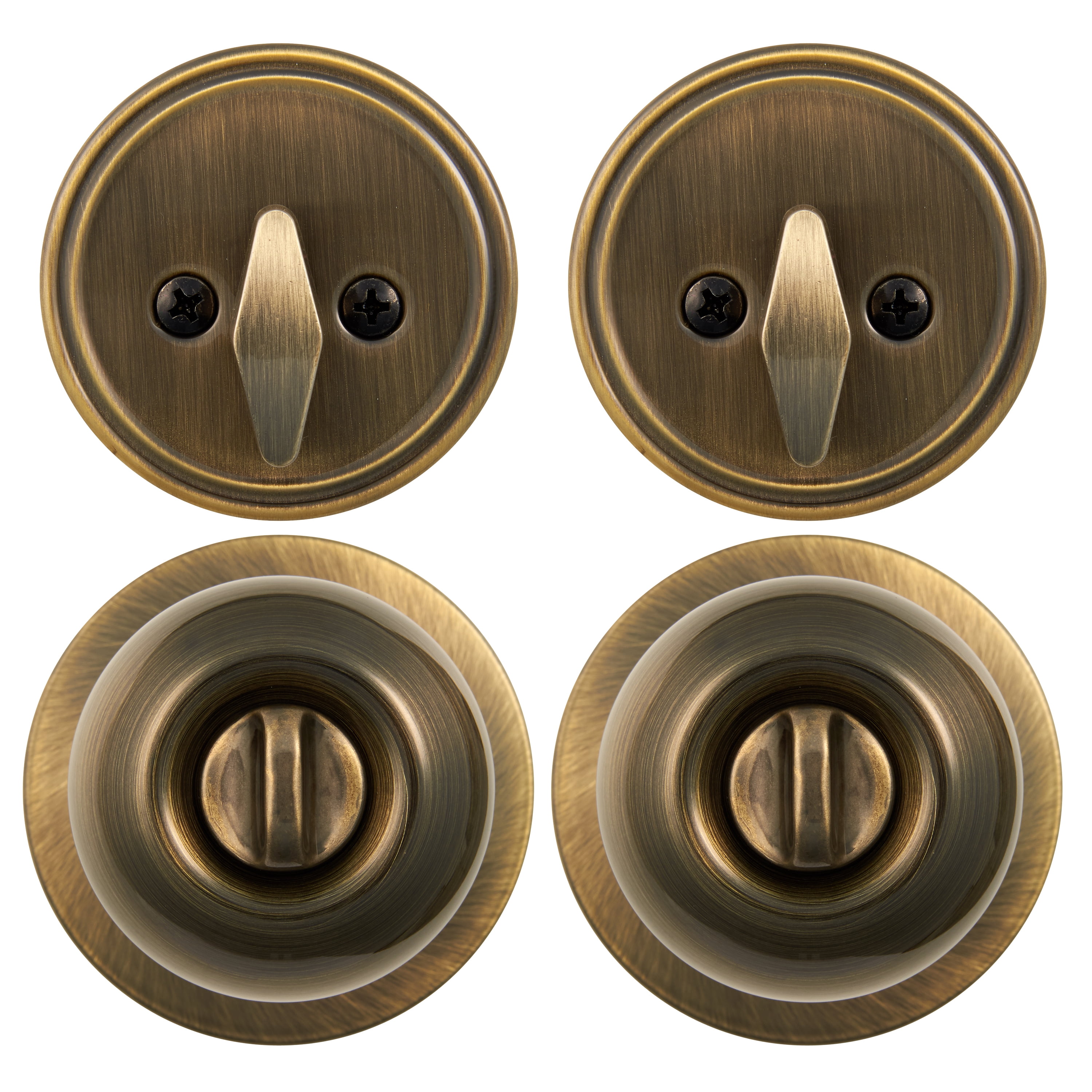 Hyper Tough Keyed Entry Ball Style Doorknob and Deadbolt Combo, Antique Brass Finish, Twin Pack