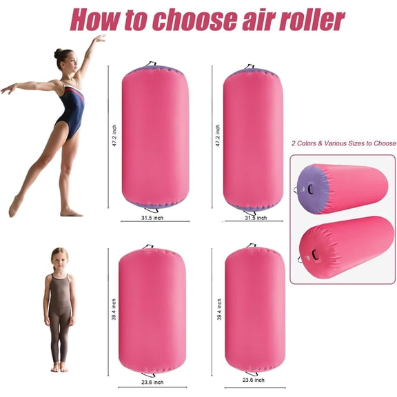 Air Roller Gymnastics Barrel Inflatable Tumbling Roller Air Mat with Electric Pump for Backhandspring Training Yoga Cheerleading Home Use Gym