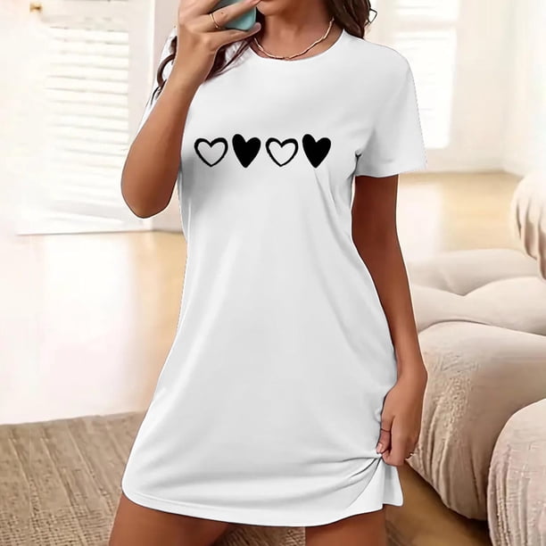 Camisón corto de talla grande para mujer, camisón de manga corta con estampado de pecho a la moda, camisón para mujer