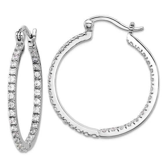 925 Sterling Silver Polished Cubic Zirconia Hoop Earrings 33x28mm Wide 3mm Thick Hoop Earring for Women