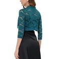 thumbnail image 3 of INSPIRE CHIC Blusa de Encaje con Cuello Fruncido Elegante para Mujeres, Manga 3/4, Color Azul Verde, 3 of 6