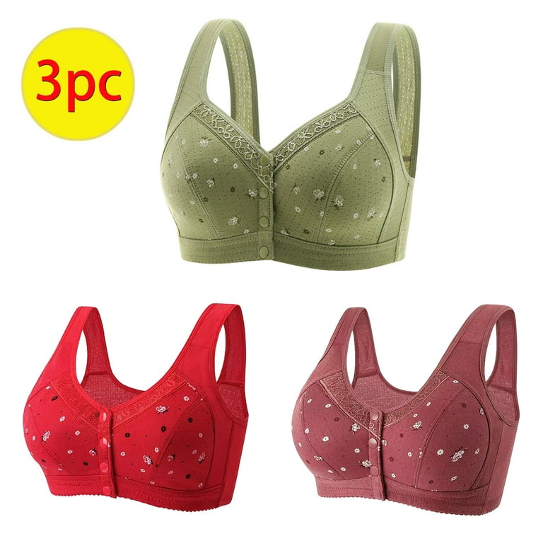 YanHoo Bras for Older Women 3 Pack Wirefree Front Button Closeure