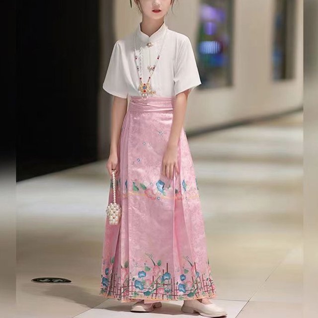 New Chinese Hanfu Retro Children Skirt Horse Face Skirt Set FJH