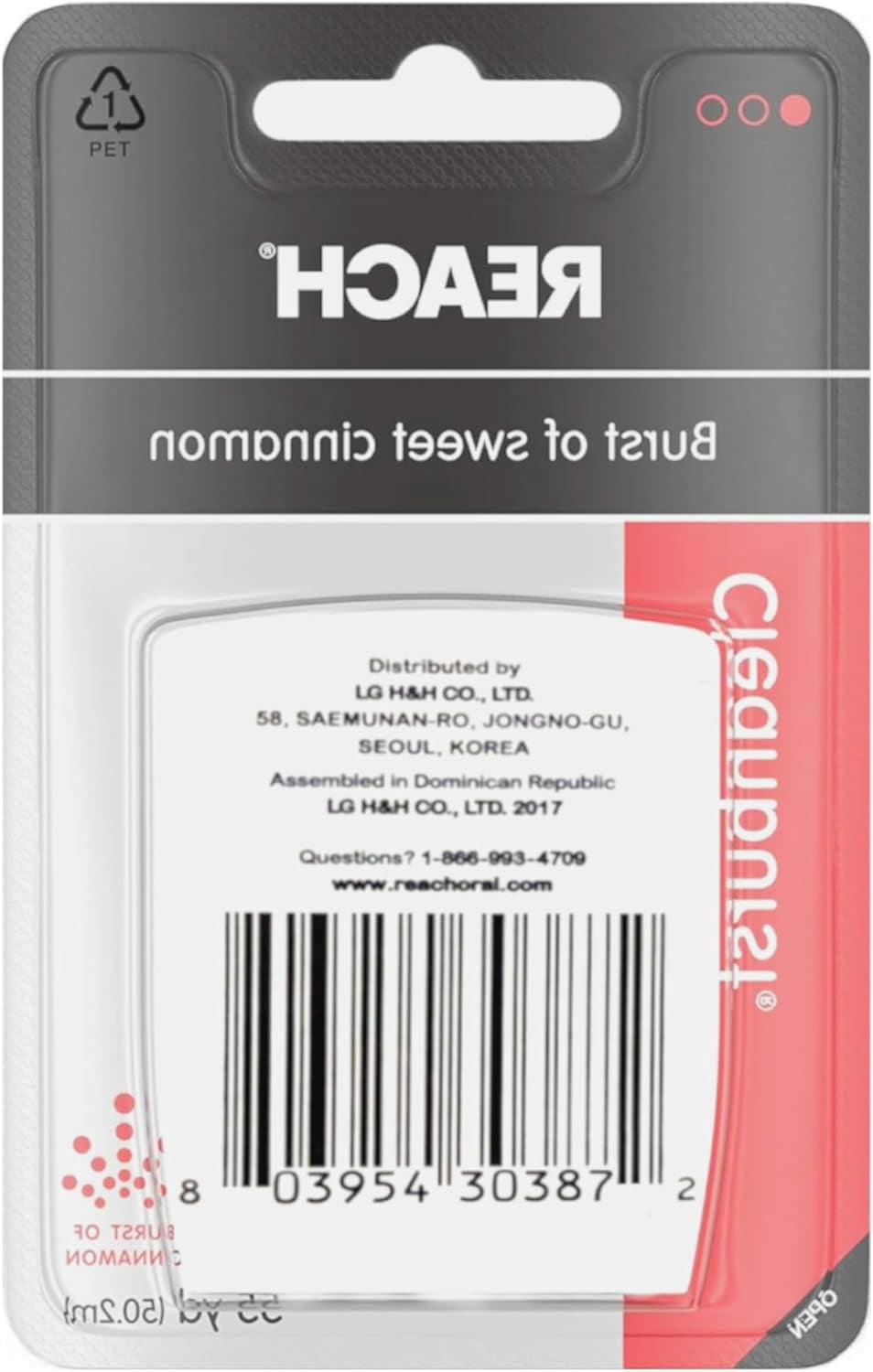 Reach Cleanburst Waxed Dental Floss, Cinnamon Flavor, 55 Yd Pack - 36 Count