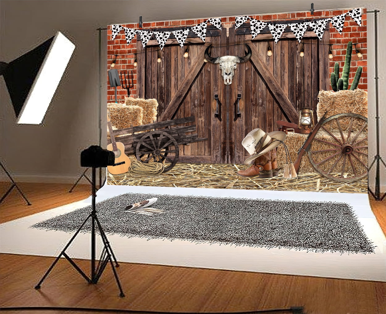 8X6ft Western Cowboy Party Backdrop Vintage Wild West Rustic Wooden House Barn Door Photography Background Cowboy Theme Party Decorations Banner Adults Kid Birthday Party