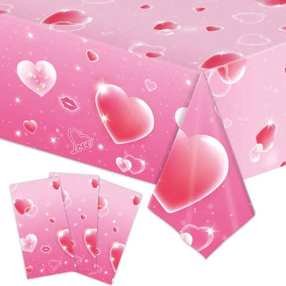 Valentine Tablecloth Cloth,Plastic Valentine Tablecloths,Valentines Day Decorations,Disposable Plastic Valentines Tablecloth,Pink Table Cloths for Party Supplies Decor for Wedding Engagement