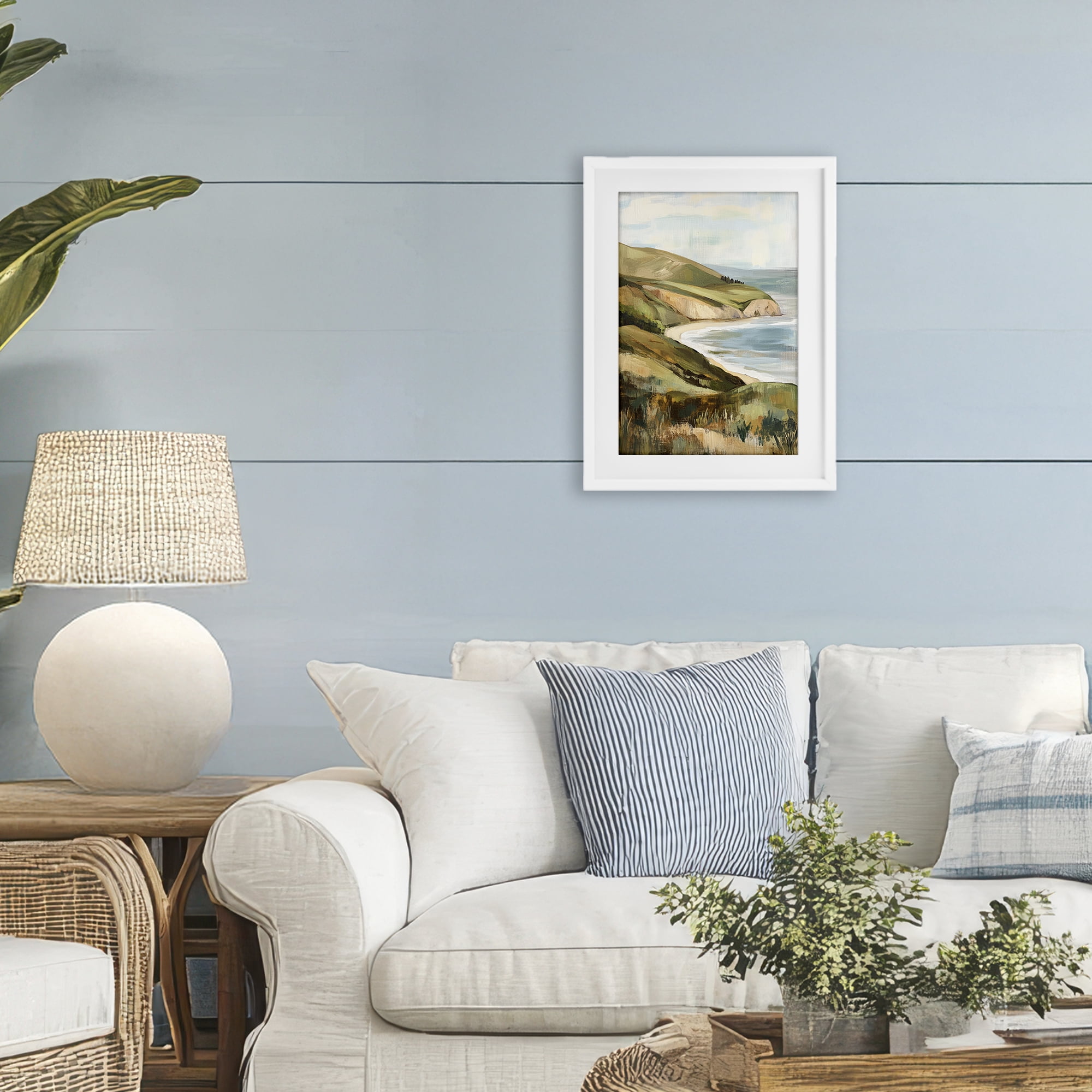 Stupell Industries Painted Cliffside By The Sea White Framed Print Under Glass, design by Petal Prints Design
