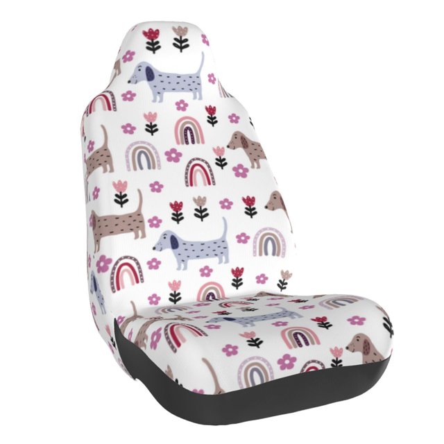 Wukai Cute Dog Full Set Car Seat Covers with Soft Padding Universal Auto Front Seats Protector and Cushion Mat