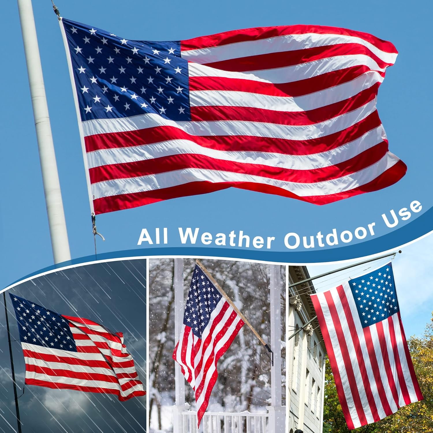 Nylon American Flag 6x10 feet. Premium Large US Flag 6x10 ft. Embroidered Stars and Sewn Stripes - Display with Pride
