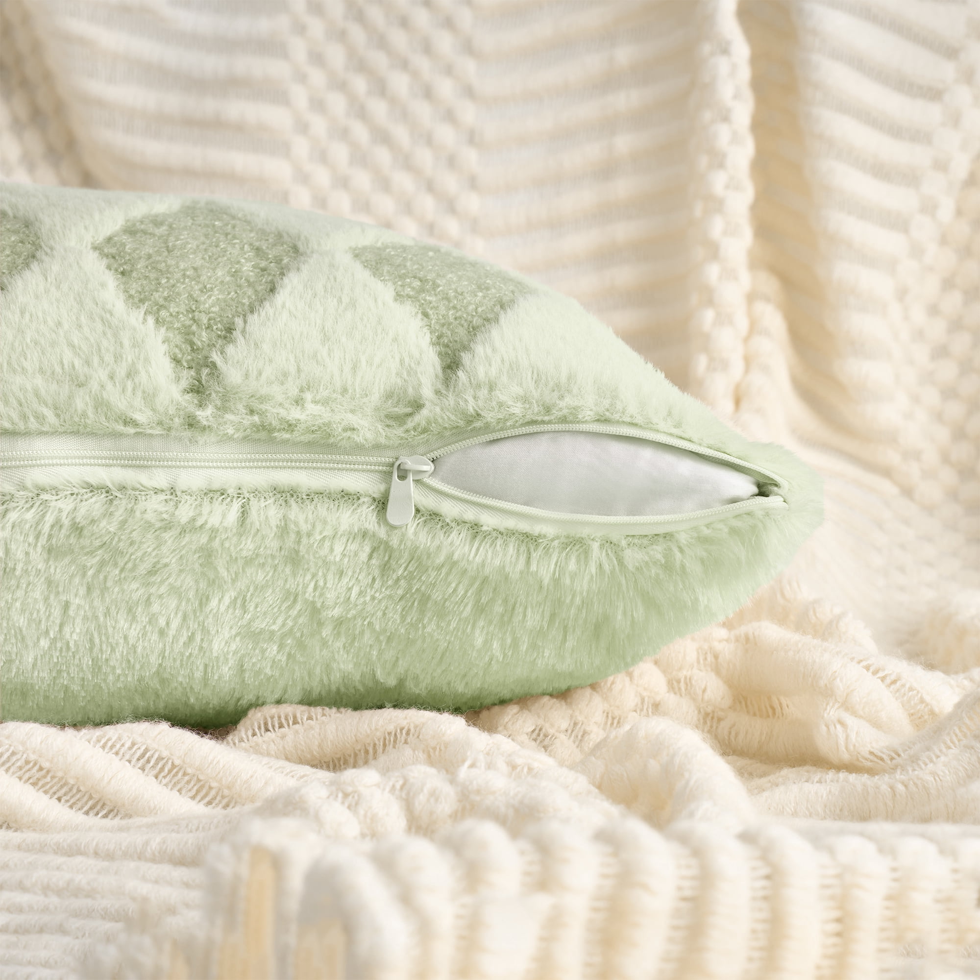 Unique Bargains Pack of 2 Plush Throw Pillow Covers with Diamond Pattern Green