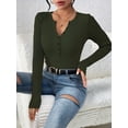 thumbnail image 4 of Women'S Long Sleeve Henley Tops Ribbed Knit Slim Fitted Trendy T Shirt Basic Tees Layer Fashion Outfits Green XL, 4 of 8