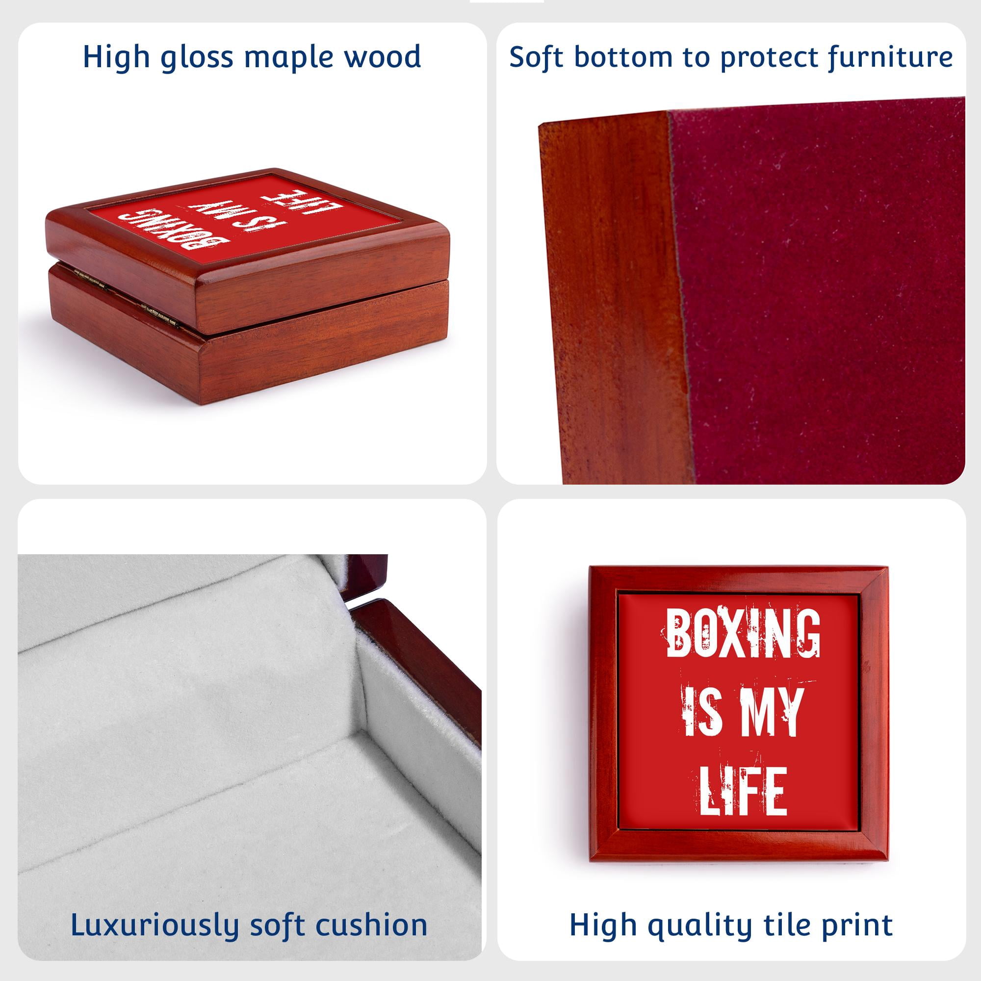 3dRose, Boxing is my life red white, Jewelry Box 5.5x5.5 inch with 4 inch tile