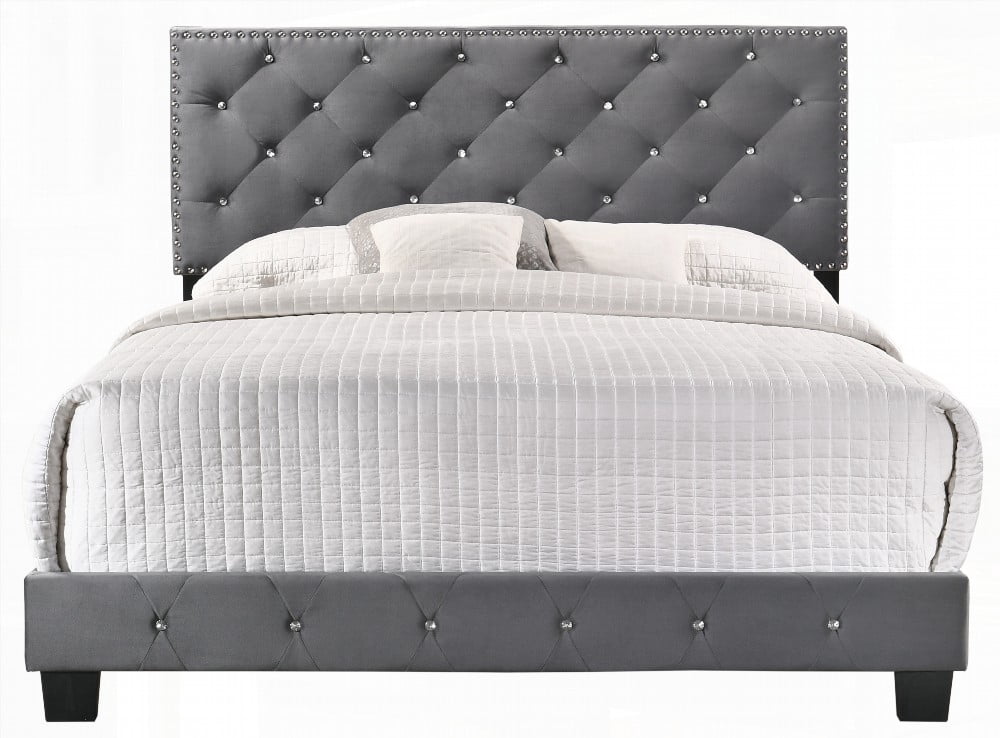 King Size Solid Wood Platform Bed Frame with Gray Finish for Modern Living