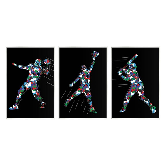 Stupell Industries Geometric Pattern Sports Players Graphic Art Unframed Art Print Wall Art, Set of 3, Design by Arrolynn Weiderhold
