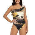 thumbnail image 2 of Picia Clear Sky Cute Sunflower Panda Pattern Women's One Piece Swimsuits,One Shoulder Swimwear Asymmetric ,Ruffle Monokinis Bathing Suits,High Waisted Flattering Bathing Suits-Small, 2 of 8