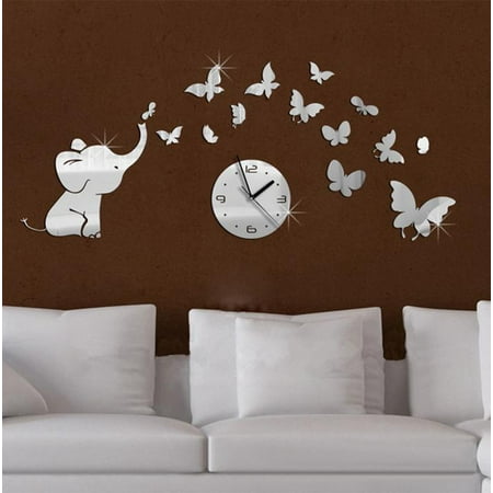 Mirrored Animal - Costyle Modern Mirror Removable Decal Art Animal Pattern Wall Clock Mural Wall Sticker Home Room DIY Decor Silver