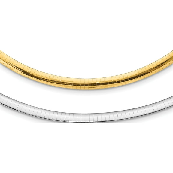 14K Yellow Gold 5mm Reversible White & Domed Omega Necklace (18 X 5) Made In Italy rom5-18