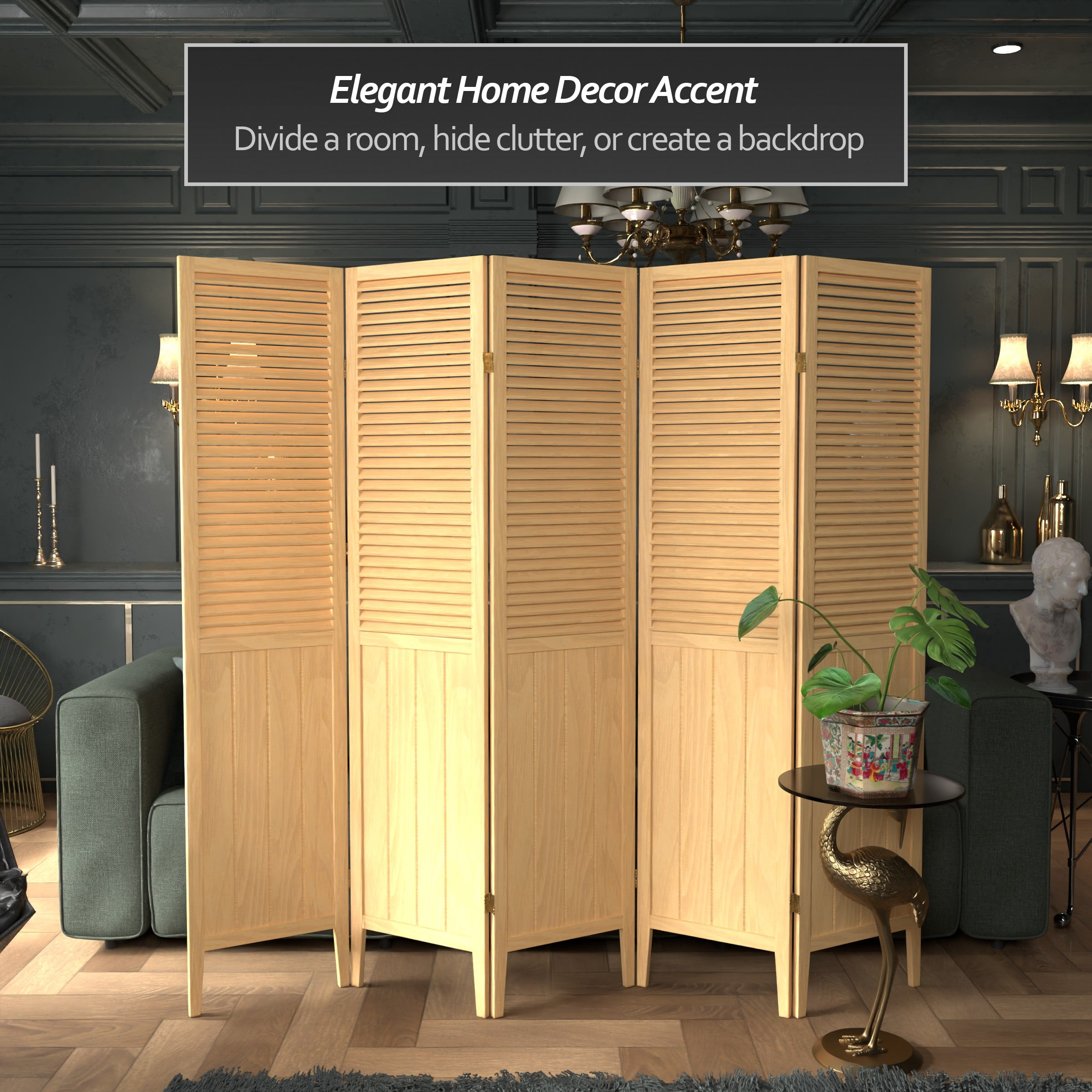 6 ft. Tall Beadboard Divider with Natural Finish - 5 Panel Adjustable Screen