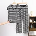 thumbnail image 2 of snilers Plus Size Pajamas for Women Set Casual Loose Striped Lounge Set V Neck Top and Pants Matching Pjs Set Soft Comfy Sleepwear, 2 of 3