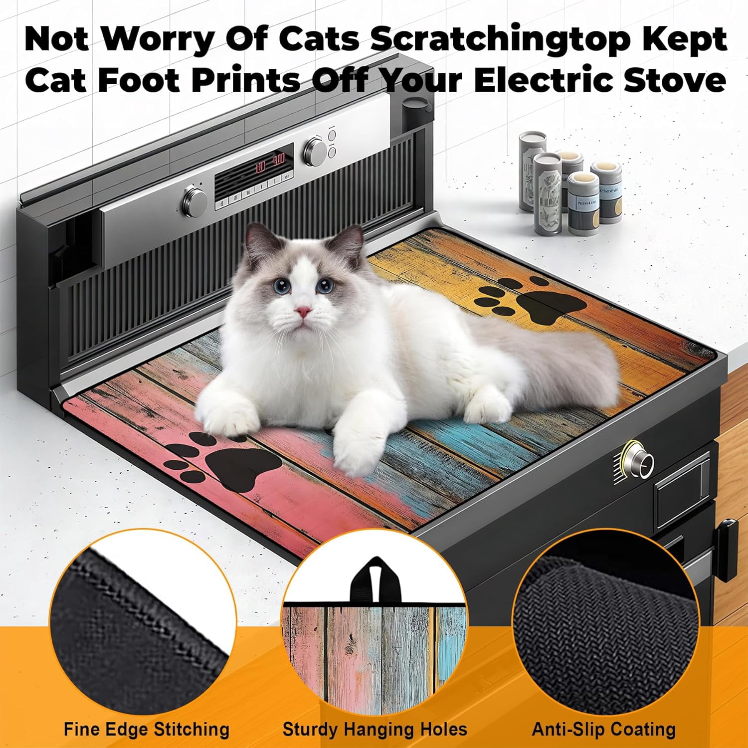 Heat-Resistant Glass Stove Top Cover with Anti-Slip Rubber Coating – Electric Stove Protector, Scratch-Resistant, Expands Counter Space, Stylish Kitchen Decor (Dog Paw Print)