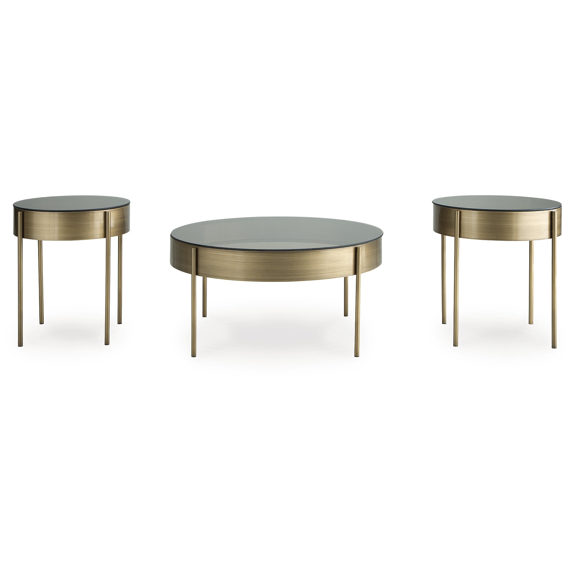 Signature Design by Ashley Jettaya 3-Piece Glass Coffee Table Set with End Tables - Brushed Brass Finish