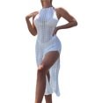 thumbnail image 4 of xiaxaixu Robe de Plage pour Femmes, Sans Manches à Col Rond, Dos Nu, à Nouer, Transparente, Ajourée, Fendue, Coupe Ajustée, Robe d'Été, 4 of 6