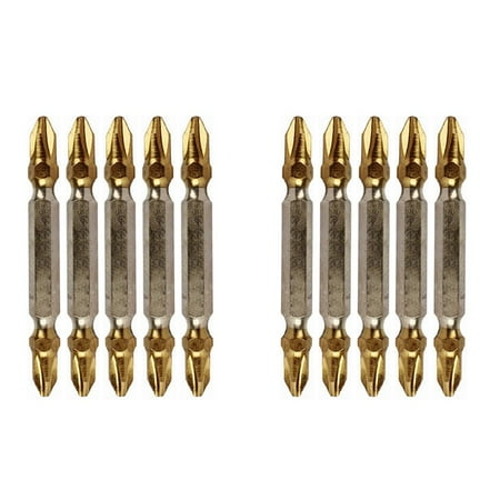

10pc PH2 Double Head Cross Screwdriver Bit 65mm Titanium Coated Hex Screw Driver