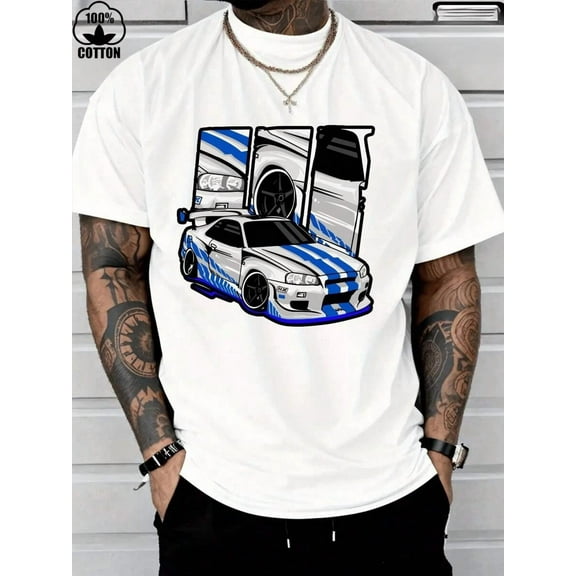 Men's 100% Cotton Nissan Skyline GT R 1999 Fan Art Men's T-Shirt , Men's Christmas 220g Heavy Cotton T-Shirt(1 PC)