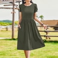 thumbnail image 7 of ZVAVZ Maxi Sundresses for Women 2025 Summer Petite Petal Short Sleeve Midi Dresses with Pockets Solid Color Crewneck Pleated Sun Dress Flowy Beach Boho Dress Army Green,S, 7 of 7